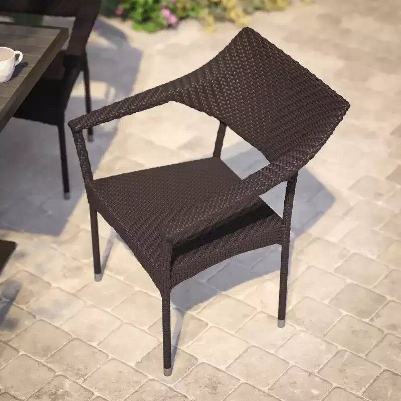 Chaise de patio empilable de qualité commerciale Flash Furniture Jace, chaise de salle à manger de patio en rotin PE tout temps