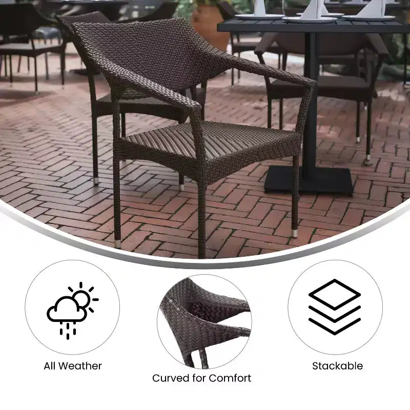 Chaise de patio empilable de qualité commerciale Flash Furniture Jace, chaise de salle à manger de patio en rotin PE tout temps