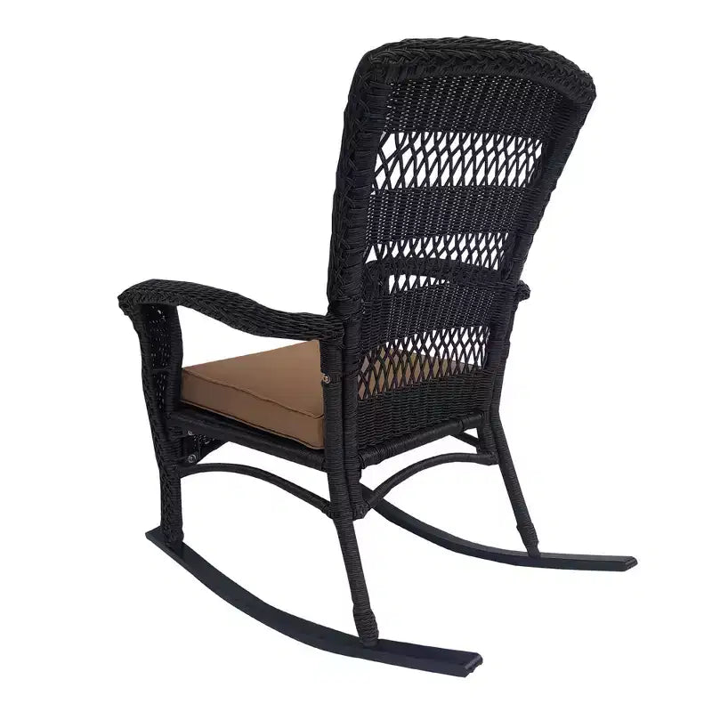 Fauteuil à bascule Northlight 42 en osier de résine brun foncé avec coussin