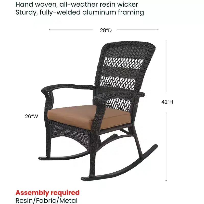 Fauteuil à bascule Northlight 42 en osier de résine brun foncé avec coussin