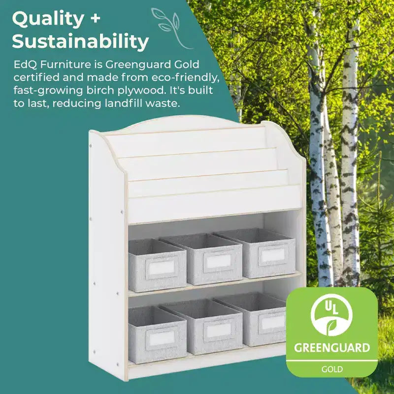 Guidecraft EdQ Présentoir à Livres et Bacs : Étagère en Bois avec Niveaux et Casiers, Meuble de Salle de Jeux pour Tout-Petits et Organisateur Cubique