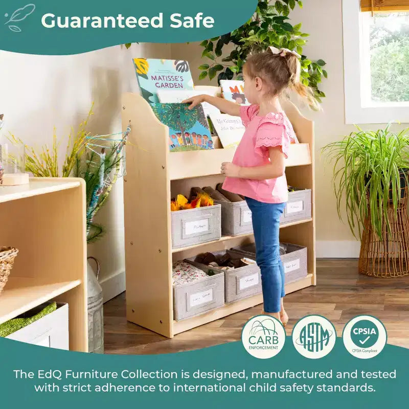 Guidecraft EdQ Présentoir à Livres et Bacs : Étagère en Bois avec Niveaux et Casiers, Meuble de Salle de Jeux pour Tout-Petits et Organisateur Cubique