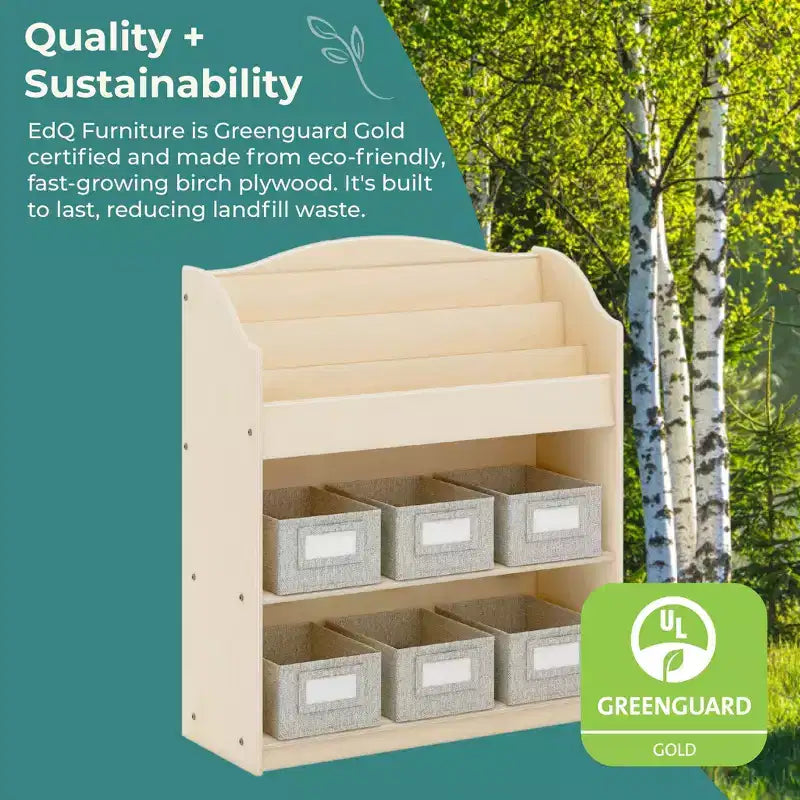 Guidecraft EdQ Présentoir à Livres et Bacs : Étagère en Bois avec Niveaux et Casiers, Meuble de Salle de Jeux pour Tout-Petits et Organisateur Cubique