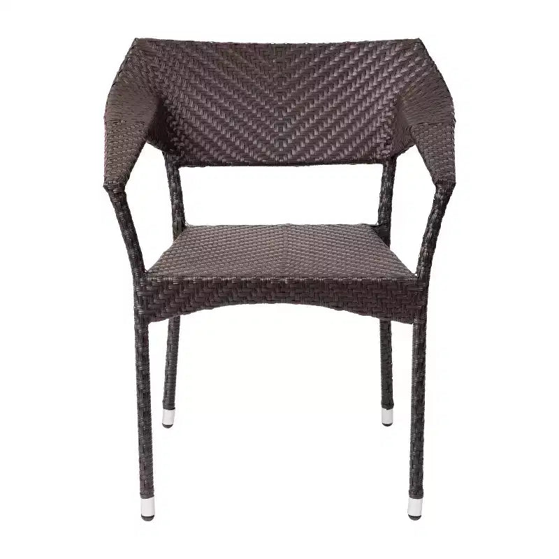Chaise de salle à manger de patio Emma et Oliver moderne toutes saisons avec rotin PE résistant à la décoloration et aux intempéries et cadre en acier renforcé