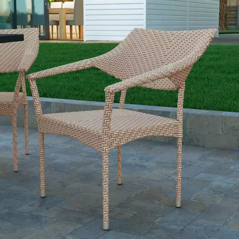 Chaise de salle à manger de patio Emma et Oliver moderne toutes saisons avec rotin PE résistant à la décoloration et aux intempéries et cadre en acier renforcé