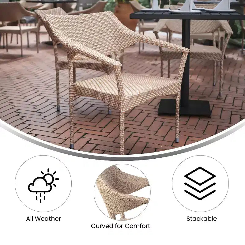 Chaise de salle à manger de patio Emma et Oliver moderne toutes saisons avec rotin PE résistant à la décoloration et aux intempéries et cadre en acier renforcé