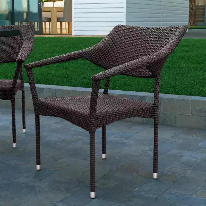 Chaise de salle à manger de patio Emma et Oliver moderne toutes saisons avec rotin PE résistant à la décoloration et aux intempéries et cadre en acier renforcé