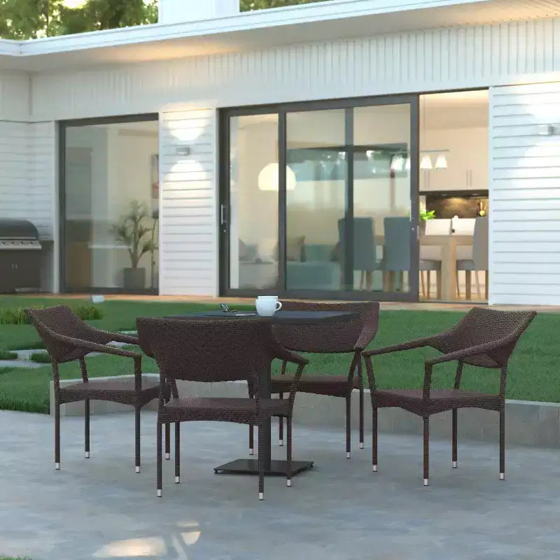 Chaise de salle à manger de patio Emma et Oliver moderne toutes saisons avec rotin PE résistant à la décoloration et aux intempéries et cadre en acier renforcé