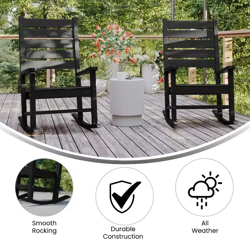 Emma et Oliver – Lot de 2 fauteuils à bascule contemporains en PEHD résistant aux intempéries pour l'intérieur et l'extérieur