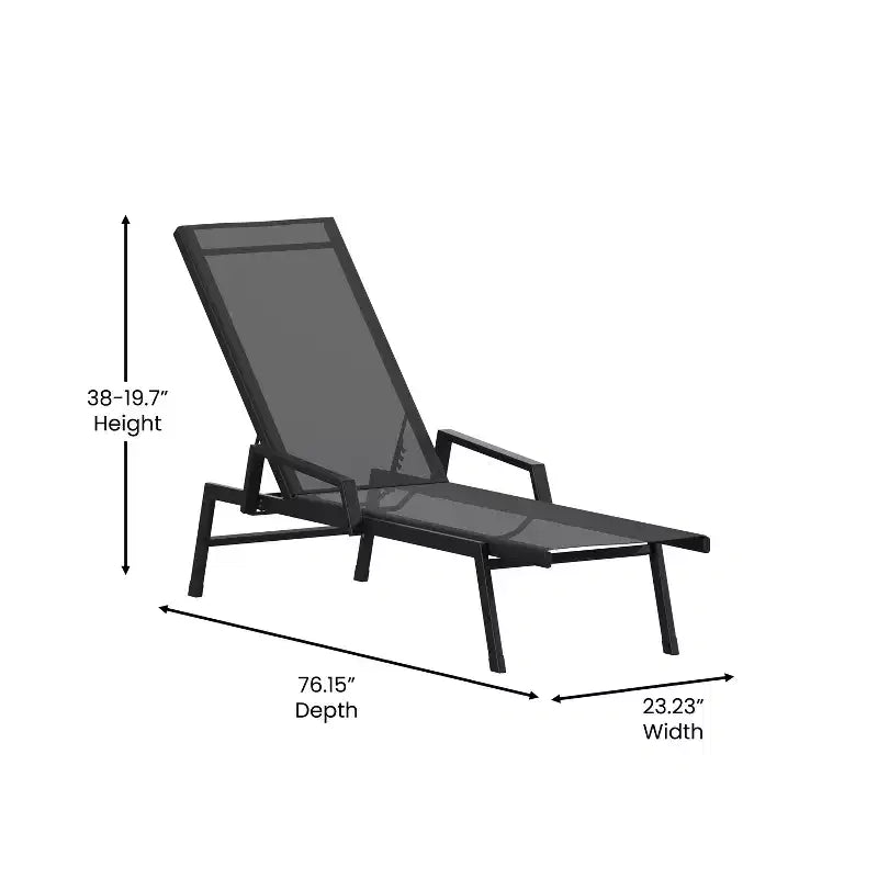 Chaise longue de patio réglable 5 positions en textilène Emma et Oliver avec accoudoirs et cadre en métal