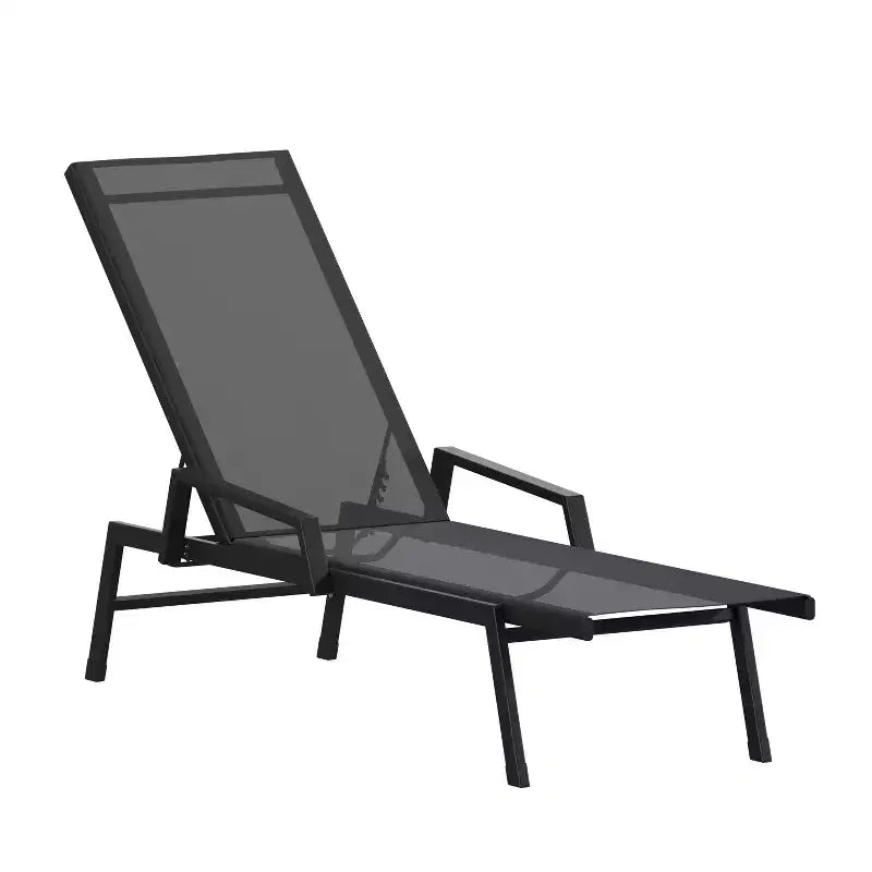Chaise longue de patio réglable 5 positions en textilène Emma et Oliver avec accoudoirs et cadre en métal