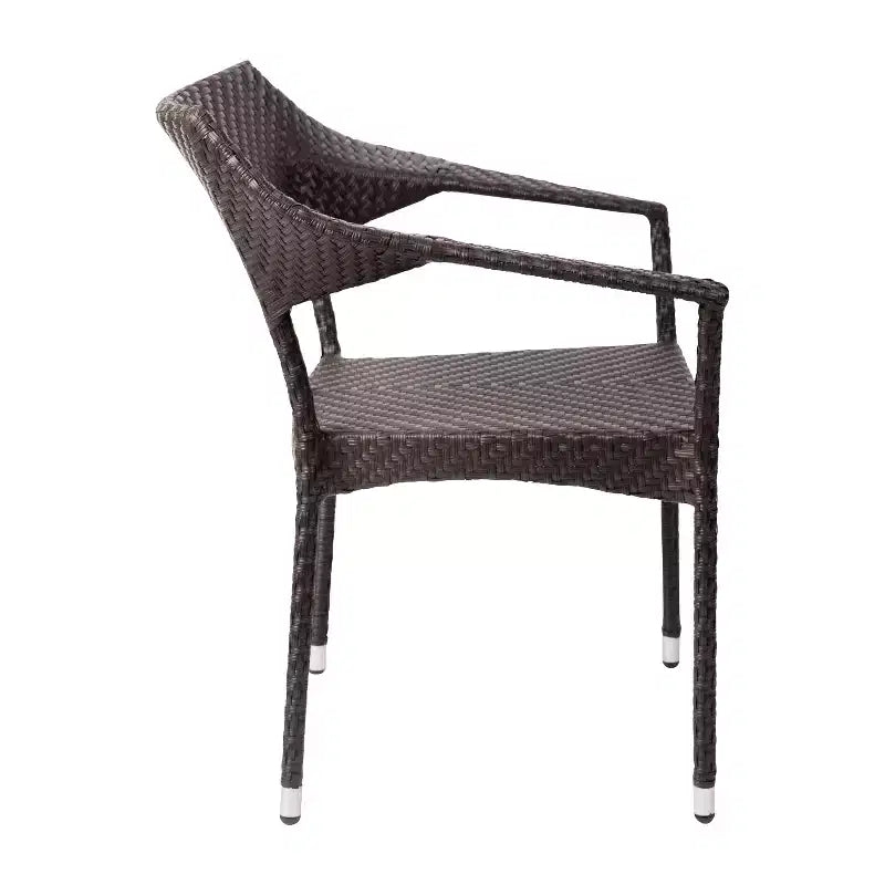 Chaise de salle à manger de patio moderne en rotin synthétique résistant à la décoloration et aux intempéries avec cadre en acier renforcé Merrick Lane