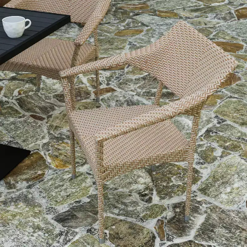 Chaise de salle à manger de patio moderne en rotin synthétique résistant à la décoloration et aux intempéries avec cadre en acier renforcé Merrick Lane