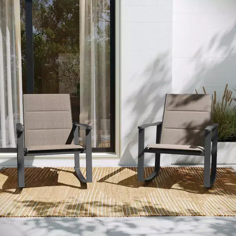 Flash Furniture Brazos Lot de 2 chaises berçantes d'extérieur avec matériau Flex Comfort et cadre en métal