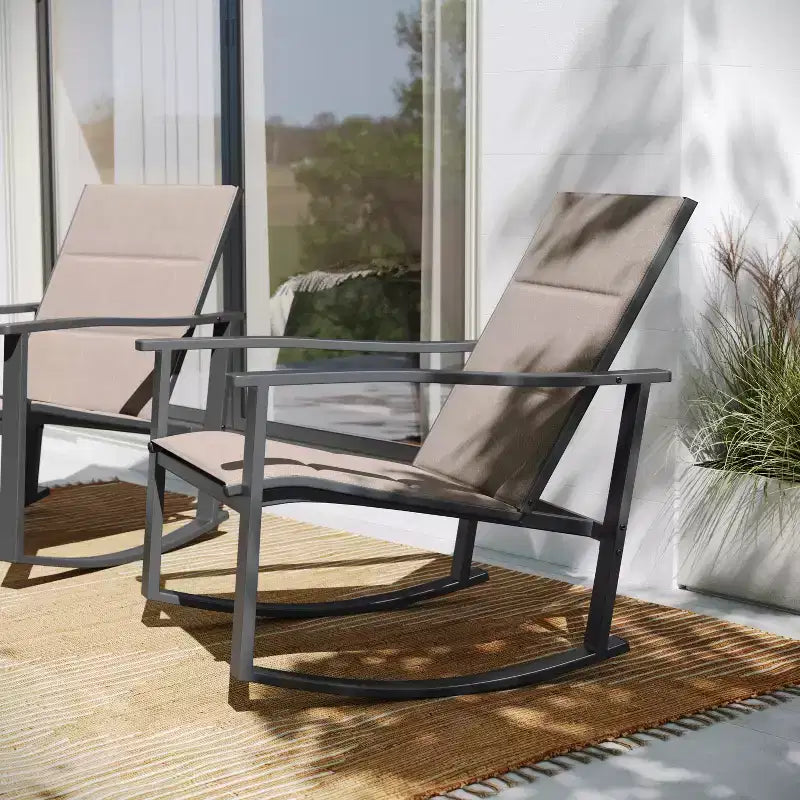 Flash Furniture Brazos Lot de 2 chaises berçantes d'extérieur avec matériau Flex Comfort et cadre en métal