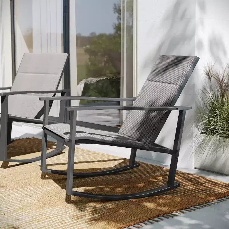 Flash Furniture Brazos Lot de 2 chaises berçantes d'extérieur avec matériau Flex Comfort et cadre en métal