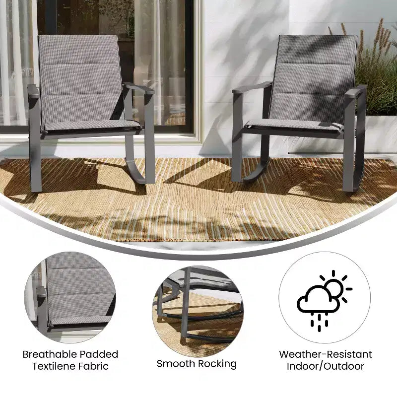 Flash Furniture Brazos Lot de 2 chaises berçantes d'extérieur avec matériau Flex Comfort et cadre en métal