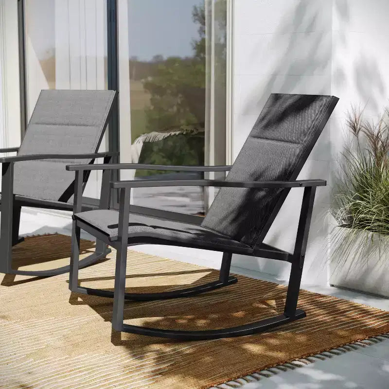 Flash Furniture Brazos Lot de 2 chaises berçantes d'extérieur avec matériau Flex Comfort et cadre en métal