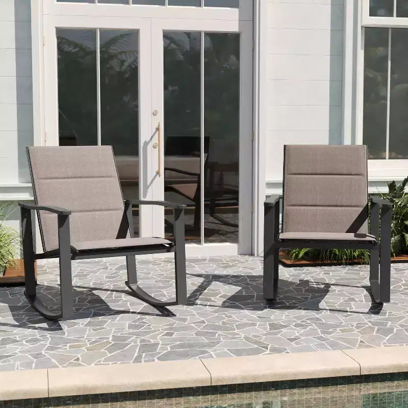 Merrick Lane Ensemble de 2 fauteuils à bascule d'extérieur Flex Comfort avec cadre en acier