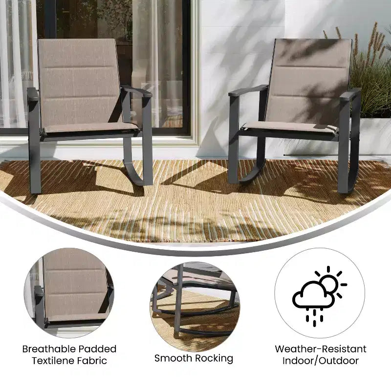 Merrick Lane Ensemble de 2 fauteuils à bascule d'extérieur Flex Comfort avec cadre en acier