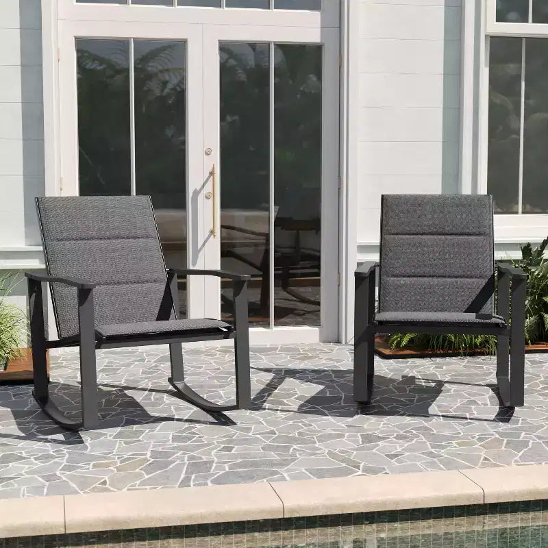 Merrick Lane Ensemble de 2 fauteuils à bascule d'extérieur Flex Comfort avec cadre en acier