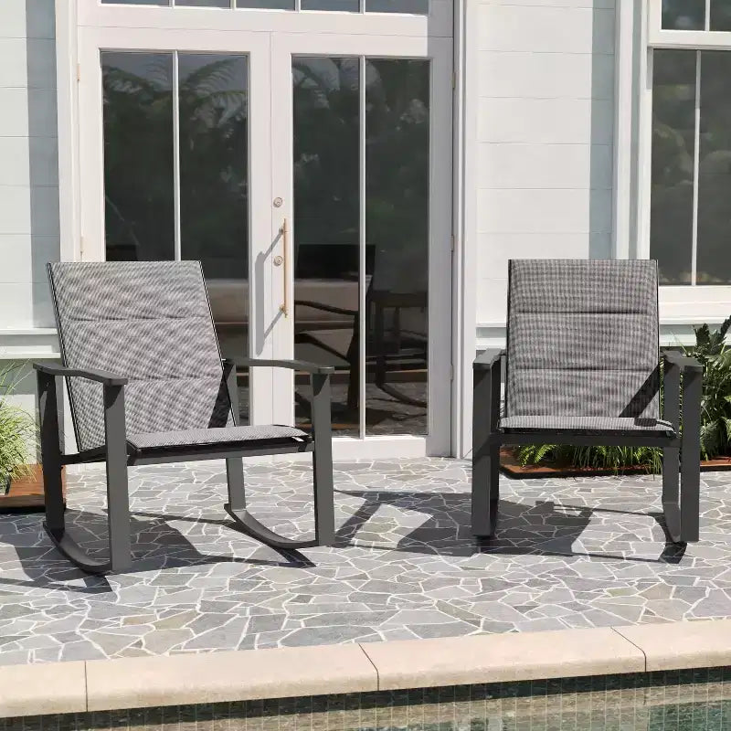 Merrick Lane Ensemble de 2 fauteuils à bascule d'extérieur Flex Comfort avec cadre en acier
