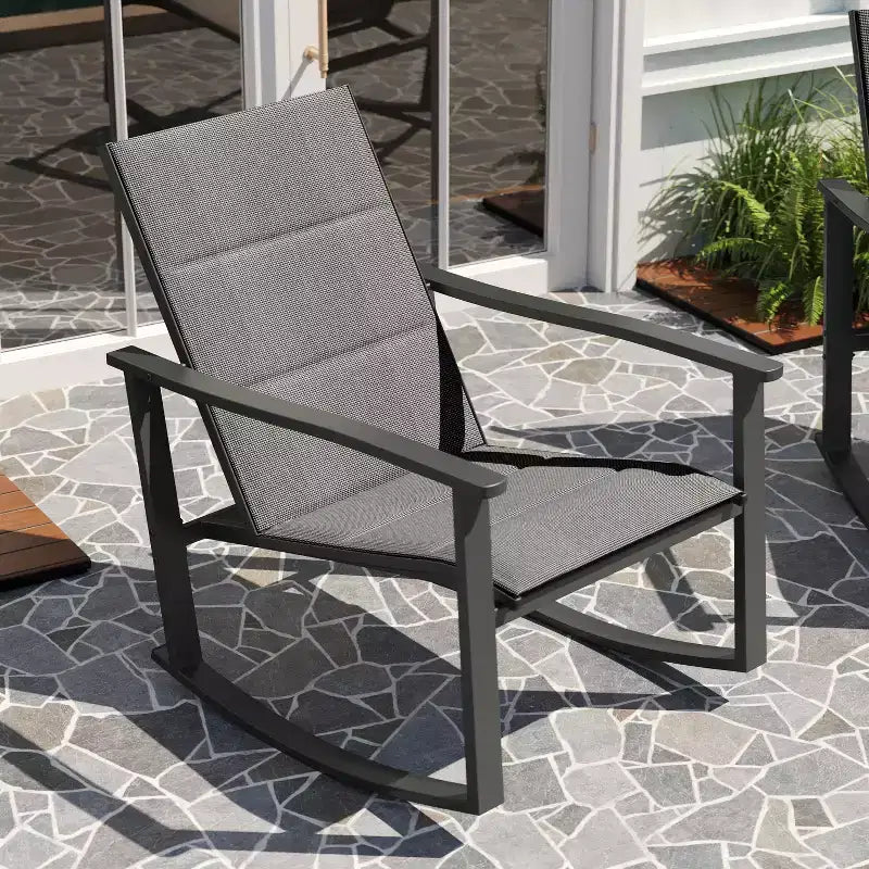 Merrick Lane Ensemble de 2 fauteuils à bascule d'extérieur Flex Comfort avec cadre en acier