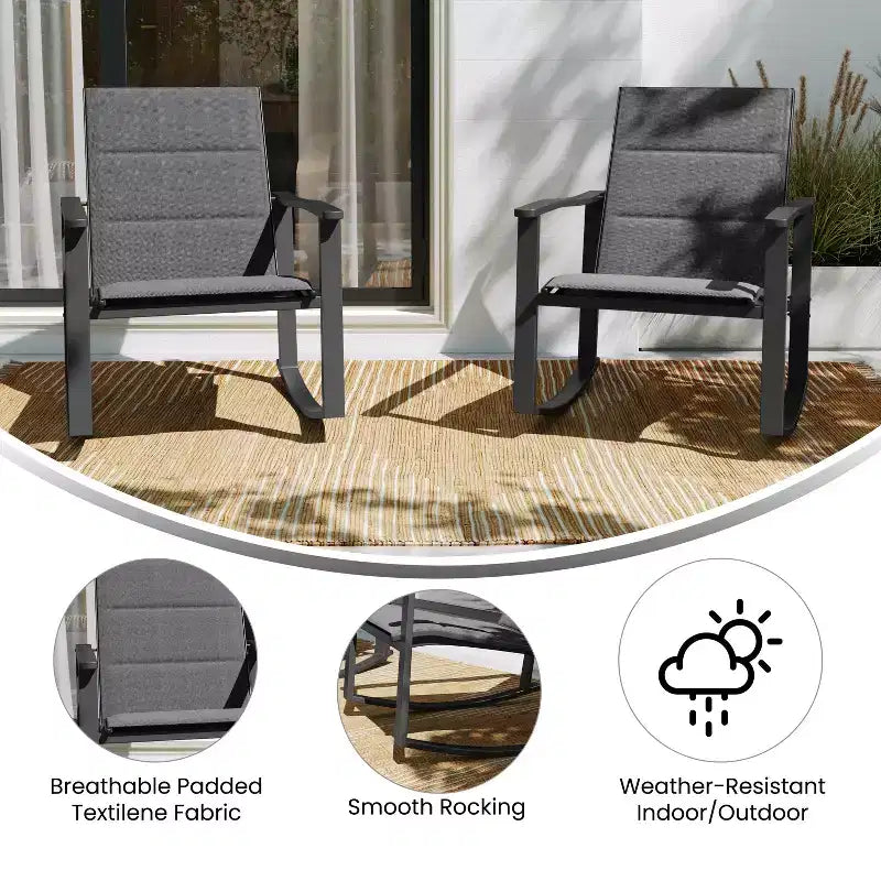 Merrick Lane Ensemble de 2 fauteuils à bascule d'extérieur Flex Comfort avec cadre en acier