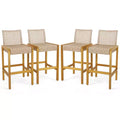 Costway Set of 4 Patio Wood Barstools Rattan Bar Height Chairs with Backrest Porch Balcony