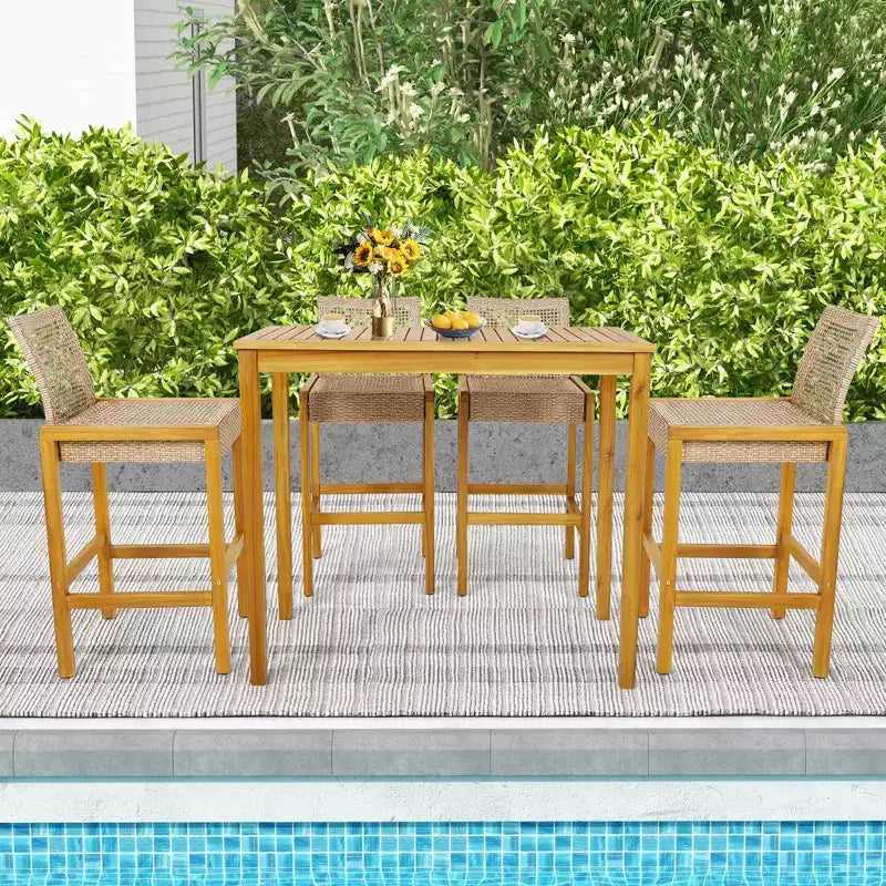 Costway Lot de 4 tabourets de bar de patio en bois avec dossier, hauteur bar, pour porche ou balcon
