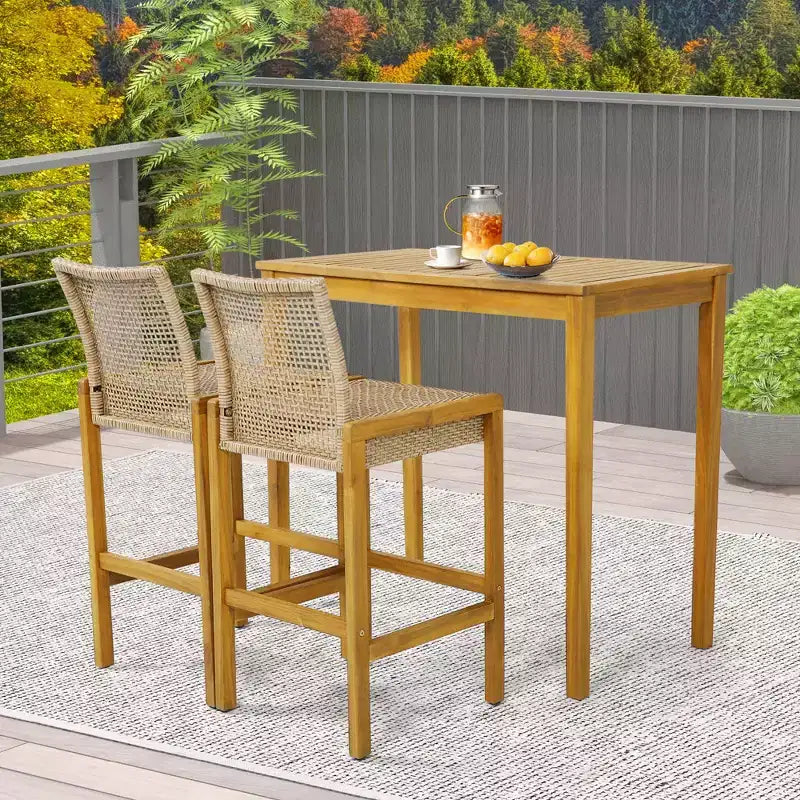 Costway Lot de 4 tabourets de bar de patio en bois avec dossier, hauteur bar, pour porche ou balcon