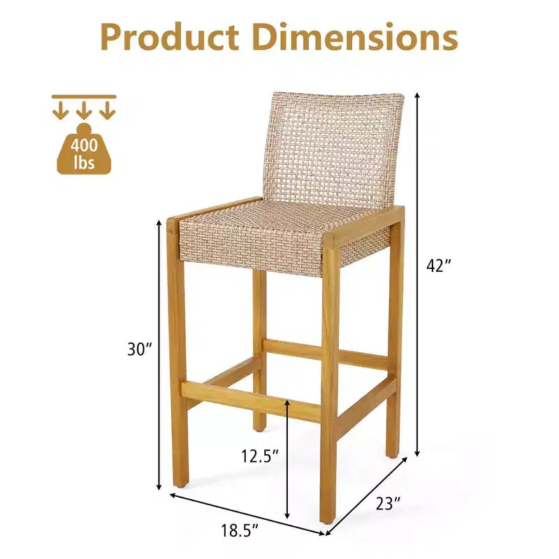 Costway Lot de 4 tabourets de bar de patio en bois avec dossier, hauteur bar, pour porche ou balcon