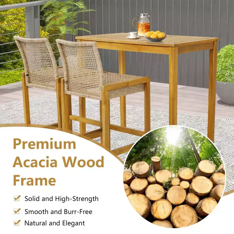 Costway Lot de 4 tabourets de bar de patio en bois avec dossier, hauteur bar, pour porche ou balcon