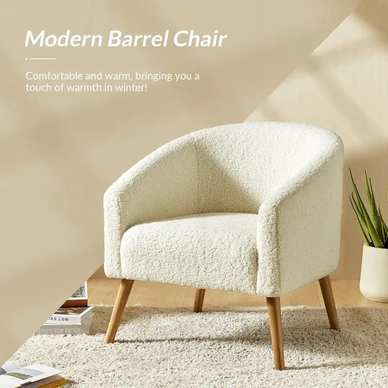 Fauteuil Sheila Modern 30 W Boucle avec pieds en bois massif, lot de 2, par HULALA HOME