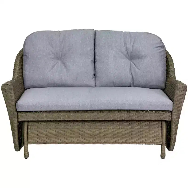 Northlight 46 Taupe Gray Resin Wicker Deep Seated Double Glider with Gray Cushions