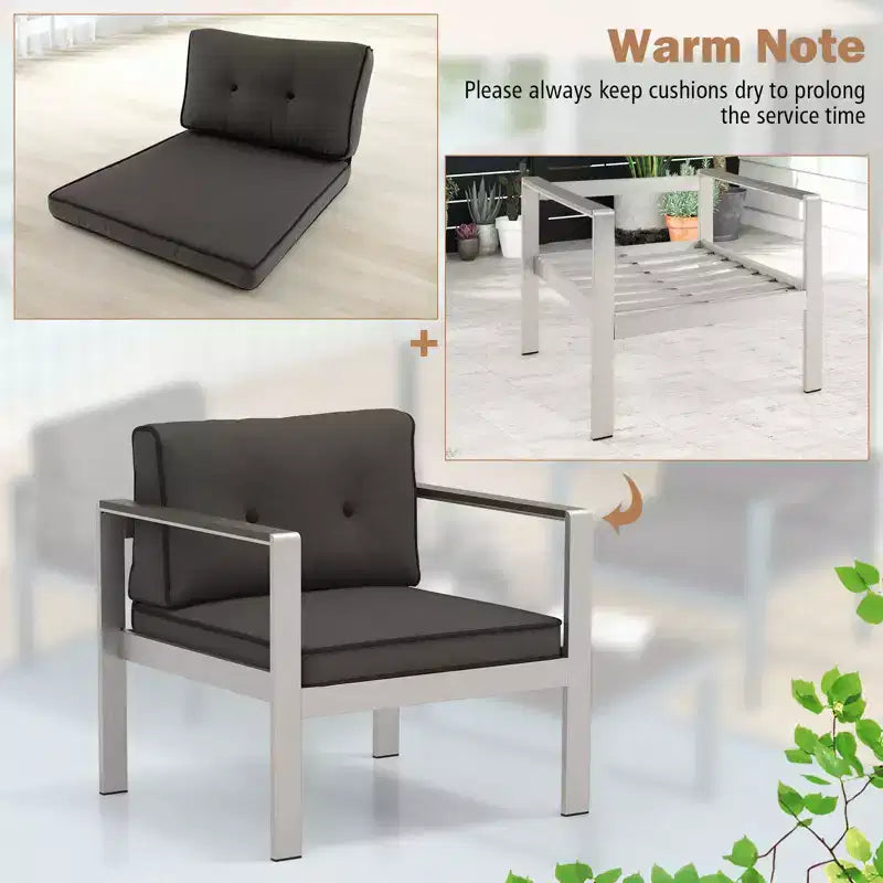 Fauteuil de jardin Costway en aluminium avec coussins et accoudoirs