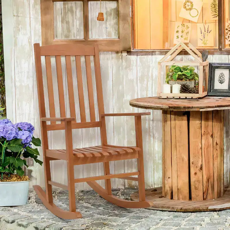 Costway Fauteuil à Bascule d'extérieur en Bois d'Eucalyptus pour Patio, Ergonomique et à Lattes pour Jardin