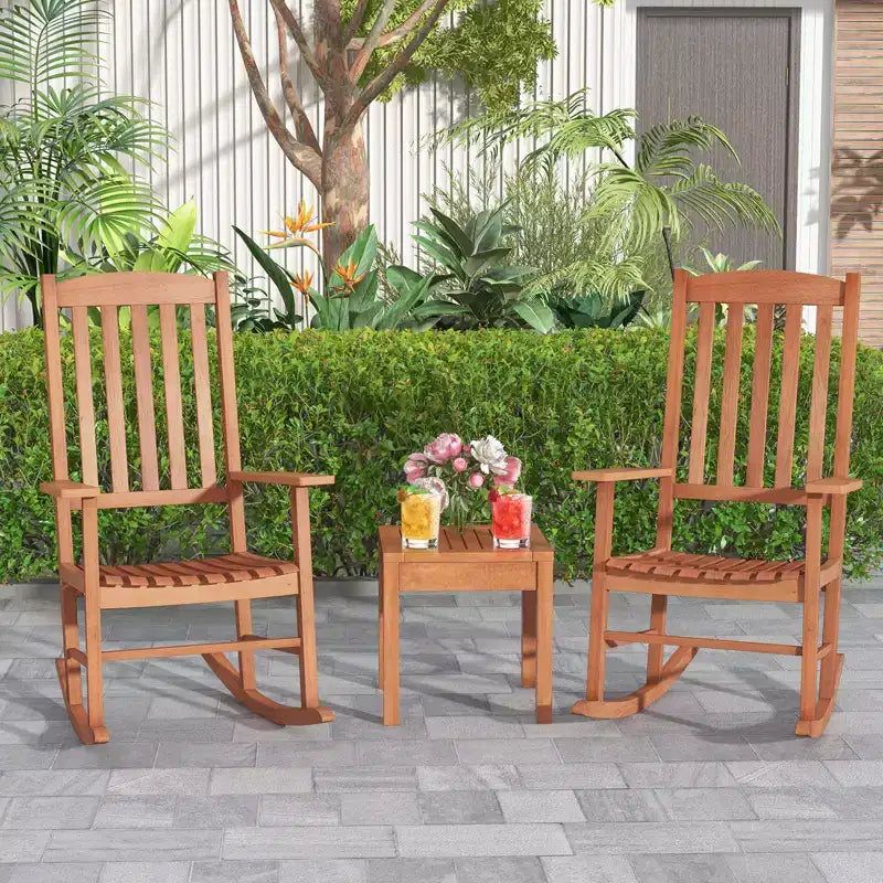 Costway Fauteuil à Bascule d'extérieur en Bois d'Eucalyptus pour Patio, Ergonomique et à Lattes pour Jardin