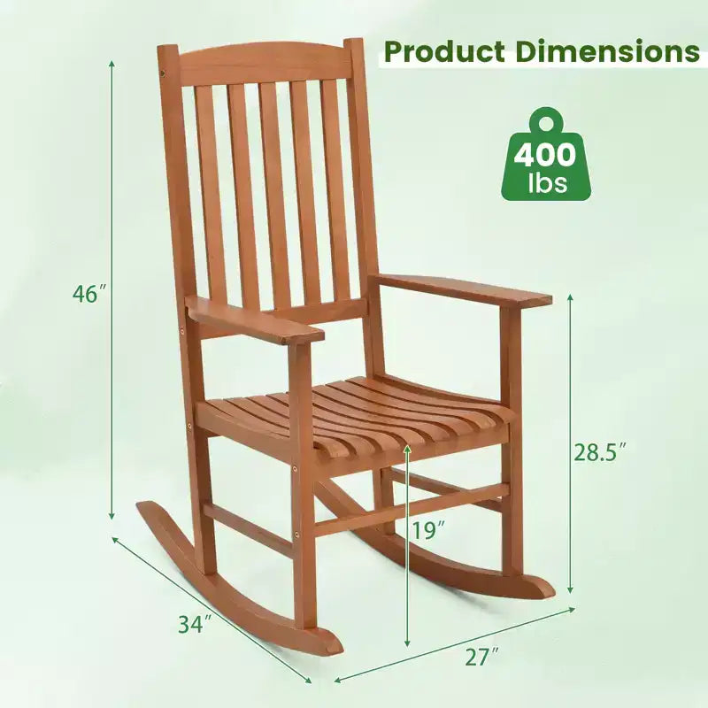 Costway Fauteuil à Bascule d'extérieur en Bois d'Eucalyptus pour Patio, Ergonomique et à Lattes pour Jardin