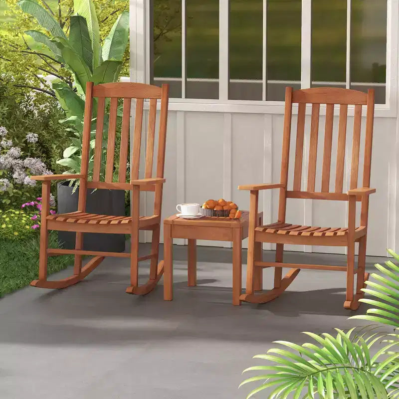 Costway Fauteuil à Bascule d'extérieur en Bois d'Eucalyptus pour Patio, Ergonomique et à Lattes pour Jardin