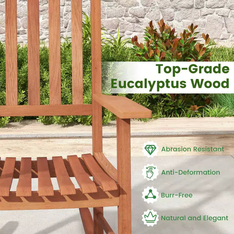 Costway Fauteuil à Bascule d'extérieur en Bois d'Eucalyptus pour Patio, Ergonomique et à Lattes pour Jardin