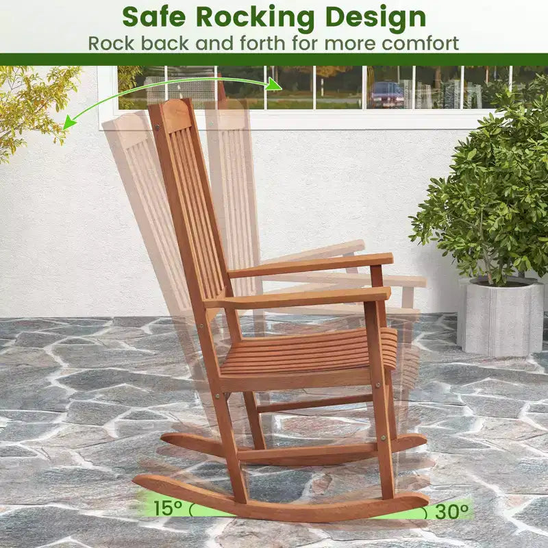 Costway Fauteuil à Bascule d'extérieur en Bois d'Eucalyptus pour Patio, Ergonomique et à Lattes pour Jardin