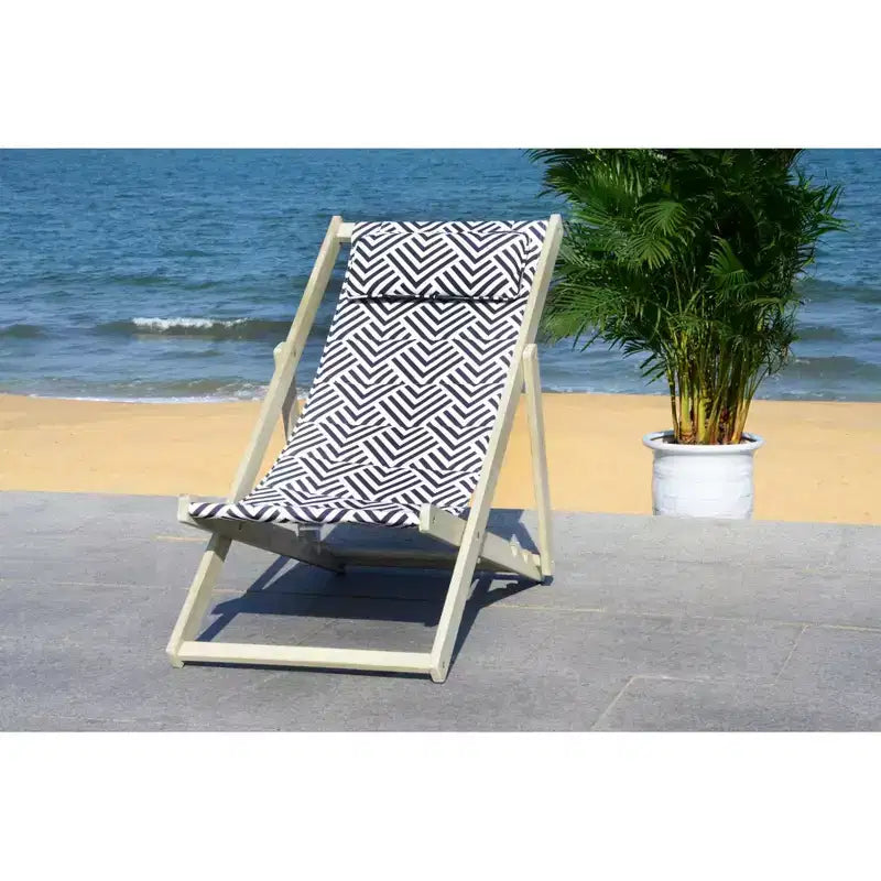 Chaise longue Rive avec coussin intérieur/extérieur - PAT7039 - Bleu marine/Blanc - Safavieh