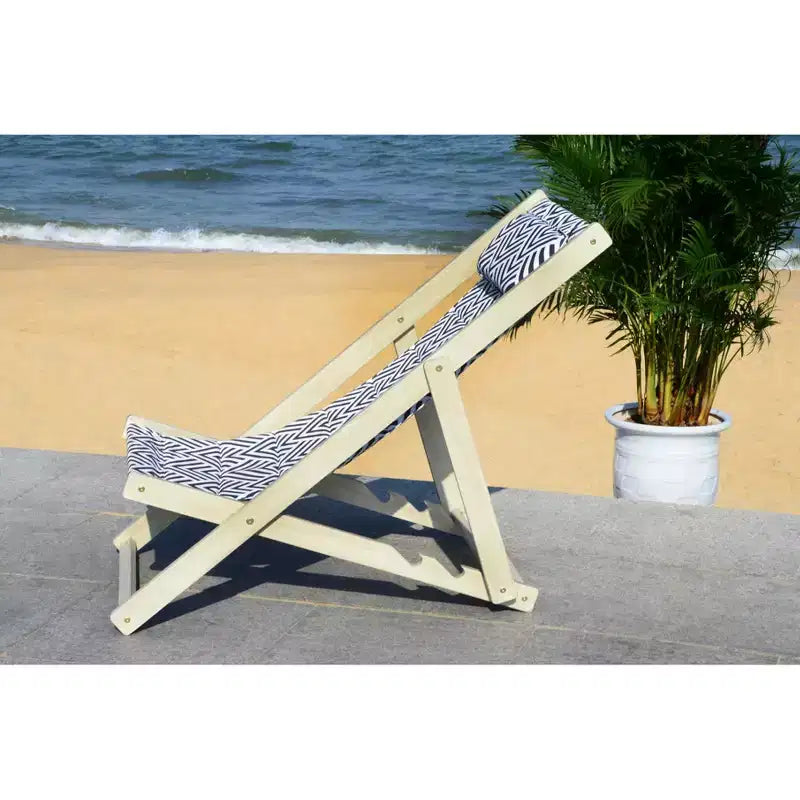 Chaise longue Rive avec coussin intérieur/extérieur - PAT7039 - Bleu marine/Blanc - Safavieh