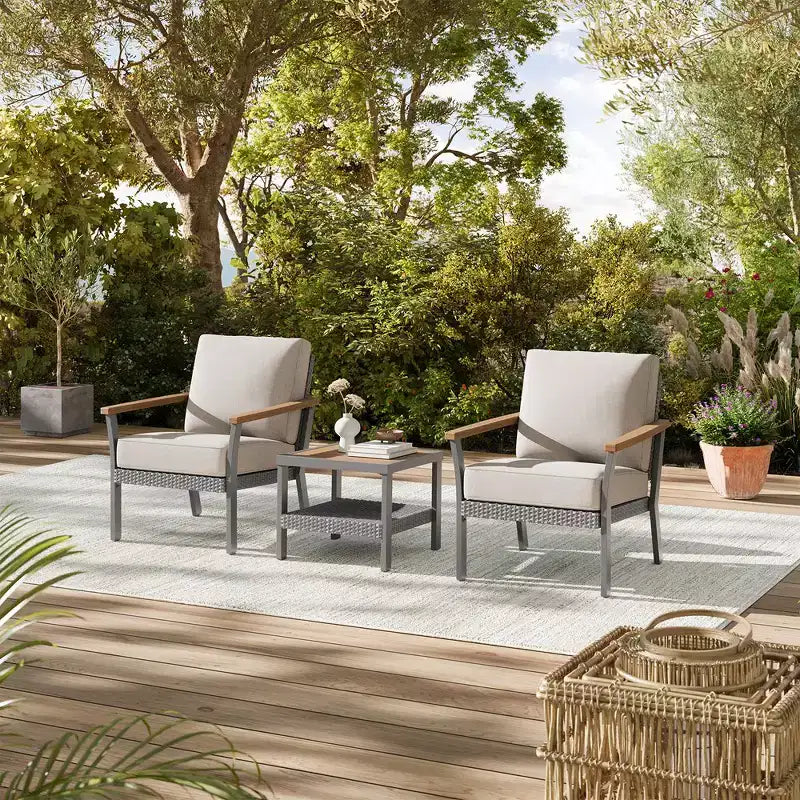 SONGMICS HOME Collection Sencillo - Chaise longue, Fauteuil, Canapé 1 place, Siège de patio, avec accoudoirs aspect bois, Gris et Beige