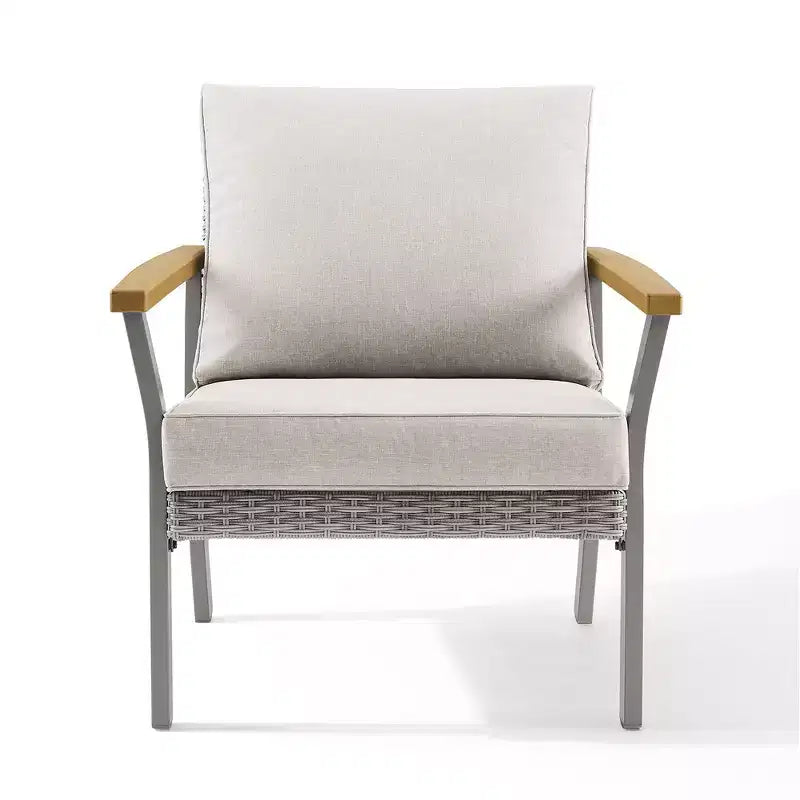 SONGMICS HOME Collection Sencillo - Chaise longue, Fauteuil, Canapé 1 place, Siège de patio, avec accoudoirs aspect bois, Gris et Beige
