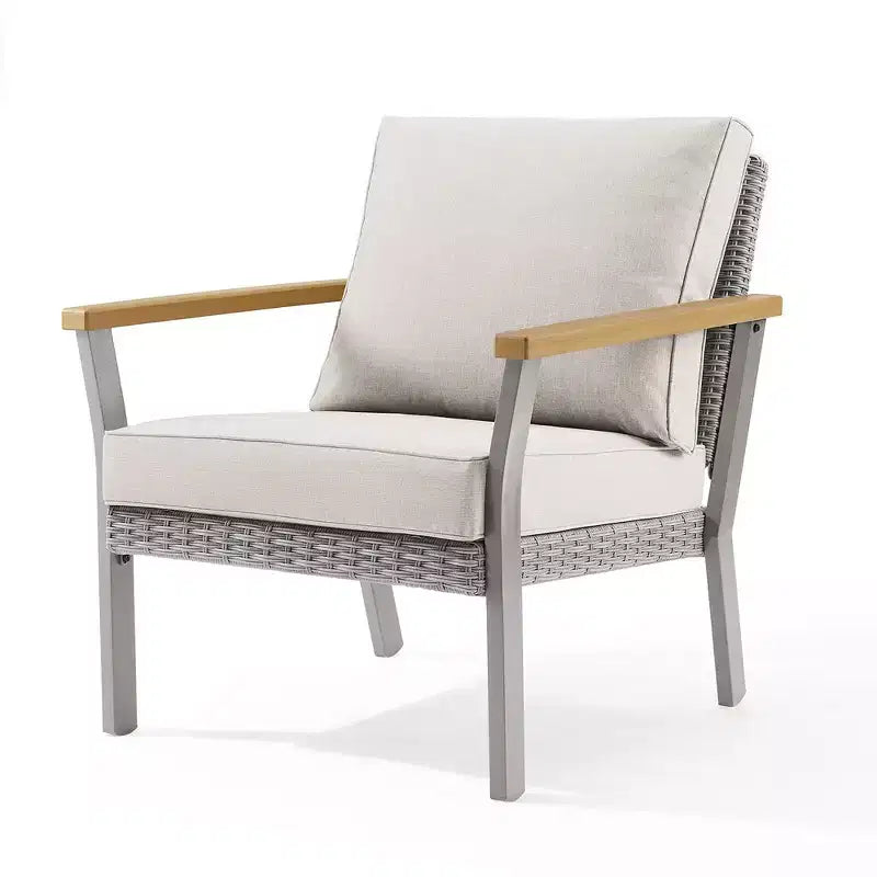 SONGMICS HOME Collection Sencillo - Chaise longue, Fauteuil, Canapé 1 place, Siège de patio, avec accoudoirs aspect bois, Gris et Beige