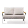 SONGMICS HOME Sencillo Collection - Loveseat, 2-Seat Sofa, Lounge Chair, Patio Seat, with Faux Wood Armrests,Gray and Beige