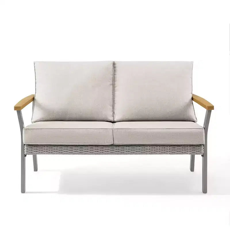 SONGMICS HOME Sencillo Collection - Loveseat, 2-Seat Sofa, Lounge Chair, Patio Seat, with Faux Wood Armrests,Gray and Beige