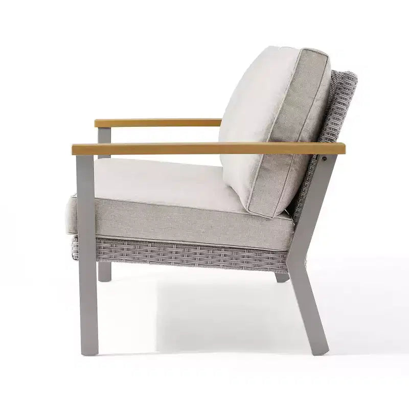 SONGMICS HOME Collection Sencillo - Causeuse, canapé 2 places, fauteuil de salon, siège de patio, avec accoudoirs imitation bois, gris et beige